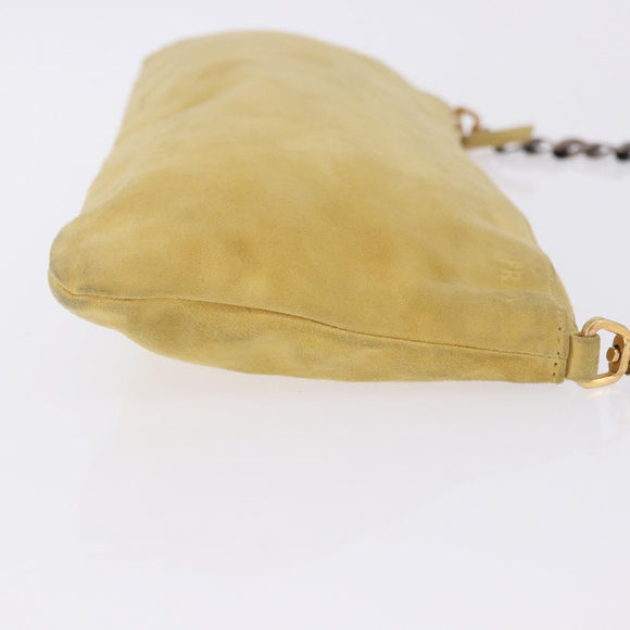 PRADA Chain Shoulder Bag Suede Yellow Gold Auth 202450