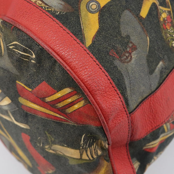 Salvatore Ferragamo Shoulder Bag Coated Canvas Red Gold Auth 202451