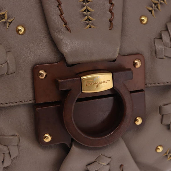 Salvatore Ferragamo Gancini Shoulder Bag Leather Brown Gold Auth 202452A