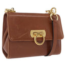 Salvatore Ferragamo Gancini Shoulder Bag Leather Brown Gold Auth 202457-1