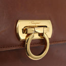 Salvatore Ferragamo Gancini Shoulder Bag Leather Brown Gold Auth 202457-18