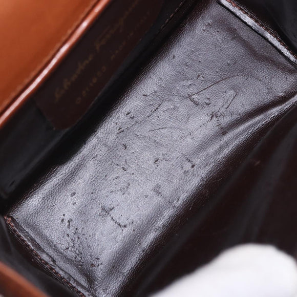 Salvatore Ferragamo Gancini Shoulder Bag Leather Brown Gold Auth 202457