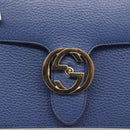 GUCCI Interlocking G Chain Shoulder Bag Leather Blue Gold 510304 Auth 202459V-14