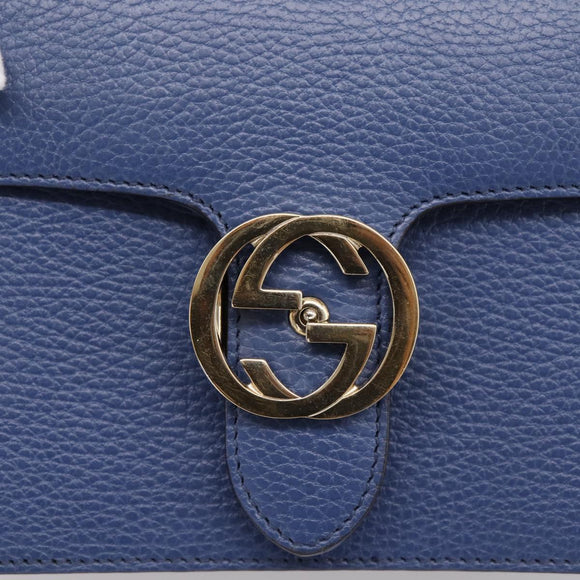GUCCI Interlocking G Chain Shoulder Bag Leather Blue Gold 510304 Auth 202459V