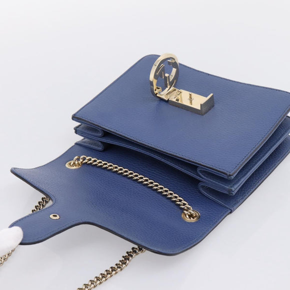 GUCCI Interlocking G Chain Shoulder Bag Leather Blue Gold 510304 Auth 202459V