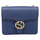 GUCCI Interlocking G Chain Shoulder Bag Leather Blue Gold 510304 Auth 202459V-2