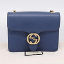 GUCCI Interlocking G Chain Shoulder Bag Leather Blue Gold 510304 Auth 202459V-24