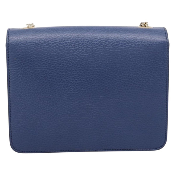 GUCCI Interlocking G Chain Shoulder Bag Leather Blue Gold 510304 Auth 202459V