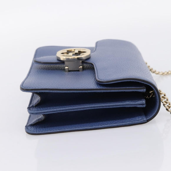 GUCCI Interlocking G Chain Shoulder Bag Leather Blue Gold 510304 Auth 202459V