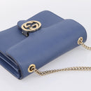 GUCCI Interlocking G Chain Shoulder Bag Leather Blue Gold 510304 Auth 202459V-6
