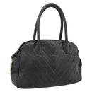 CHANEL V Stitch Hand Bag Leather Black Gold CC Auth 202466-1