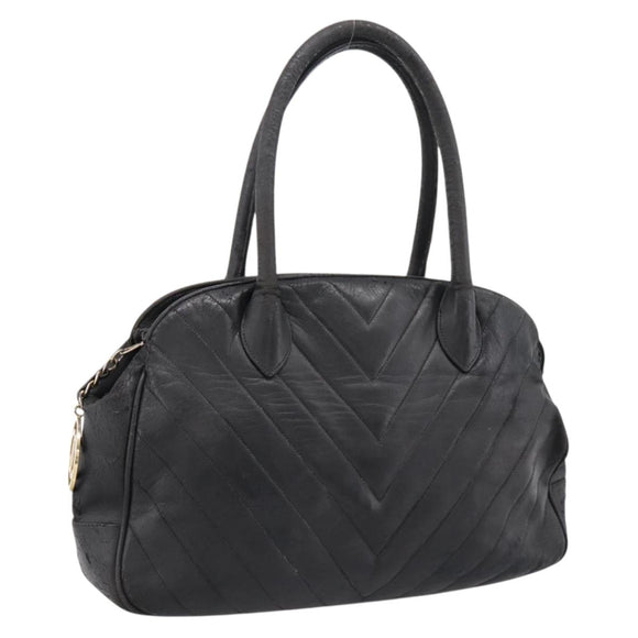 CHANEL V Stitch Hand Bag Leather Black Gold CC Auth 202466