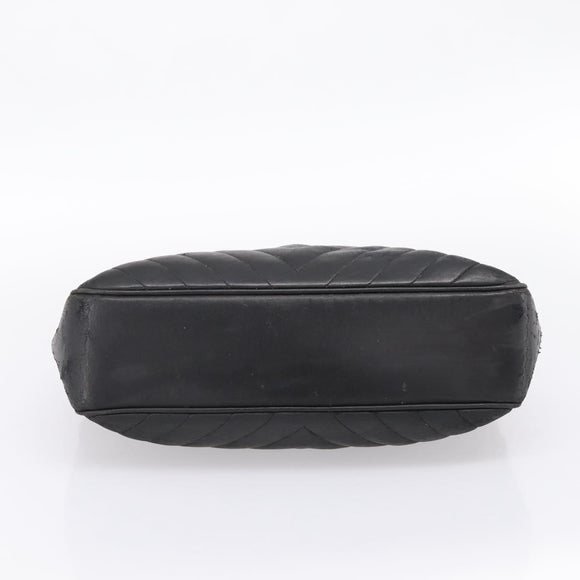 CHANEL V Stitch Hand Bag Leather Black Gold CC Auth 202466