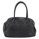CHANEL V Stitch Hand Bag Leather Black Gold CC Auth 202466-2