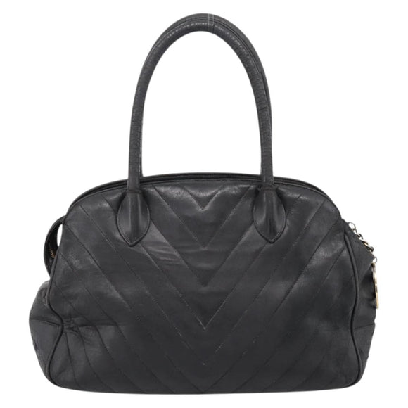 CHANEL V Stitch Hand Bag Leather Black Gold CC Auth 202466