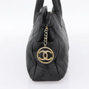 CHANEL V Stitch Hand Bag Leather Black Gold CC Auth 202466-4