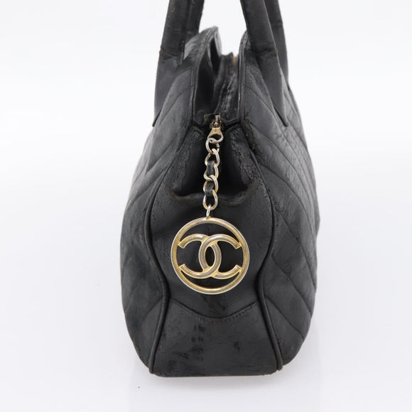 CHANEL V Stitch Hand Bag Leather Black Gold CC Auth 202466