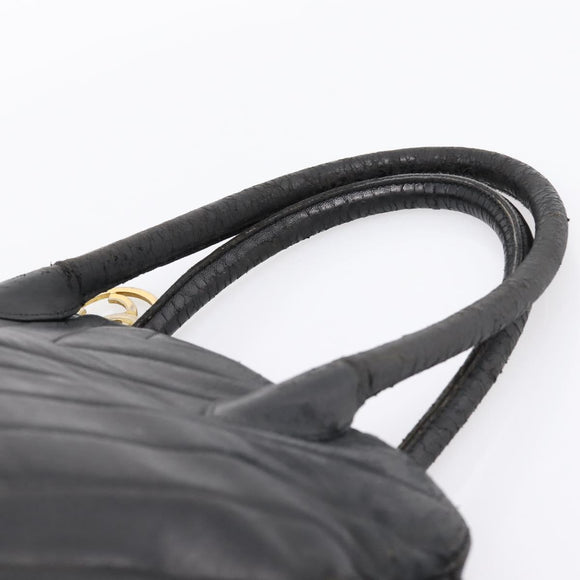 CHANEL V Stitch Hand Bag Leather Black Gold CC Auth 202466