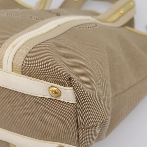 PRADA Hand Bag Jacquard Beige Gold Auth 202467