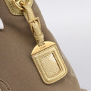 PRADA Hand Bag Jacquard Beige Gold Auth 202467-10