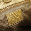 PRADA Hand Bag Jacquard Beige Gold Auth 202467-17