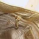 PRADA Hand Bag Jacquard Beige Gold Auth 202467-20