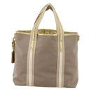 PRADA Hand Bag Jacquard Beige Gold Auth 202467-2