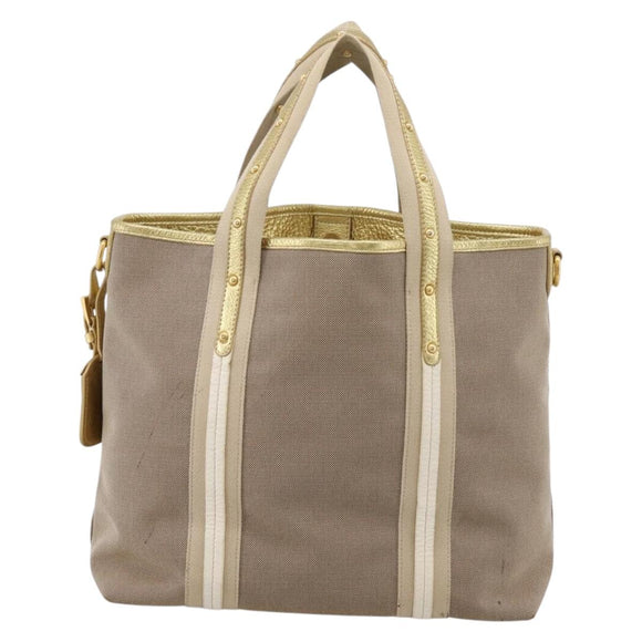 PRADA Hand Bag Jacquard Beige Gold Auth 202467