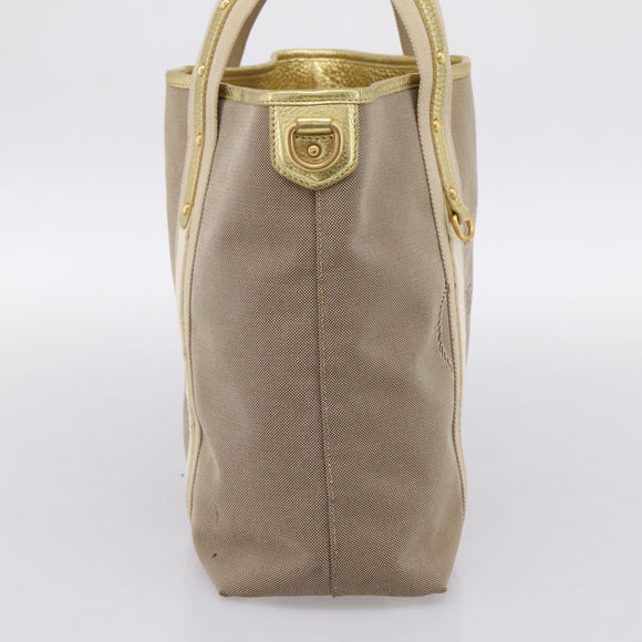 PRADA Hand Bag Jacquard Beige Gold Auth 202467
