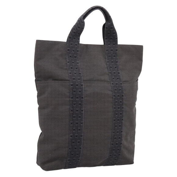 HERMES Her Line Cabas Tote Bag Canvas Gray Silver Auth 202470
