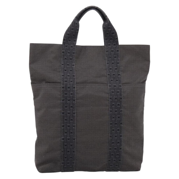 HERMES Her Line Cabas Tote Bag Canvas Gray Silver Auth 202470