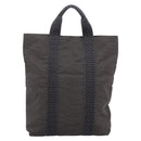 HERMES Her Line Cabas Tote Bag Canvas Gray Silver Auth 202470-2