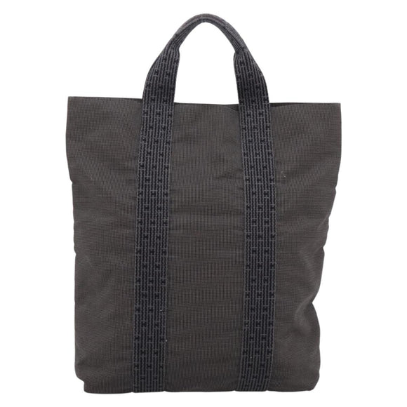 HERMES Her Line Cabas Tote Bag Canvas Gray Silver Auth 202470
