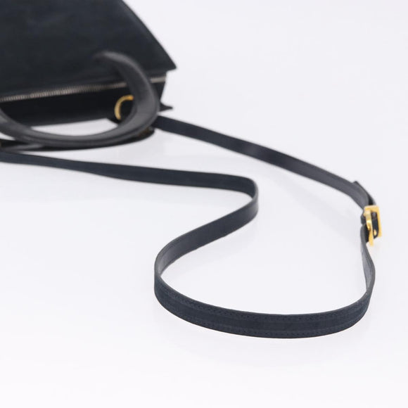 Salvatore Ferragamo Vala Hand Bag Suede 2way Black Gold Auth 202471