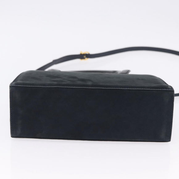 Salvatore Ferragamo Vala Hand Bag Suede 2way Black Gold Auth 202471