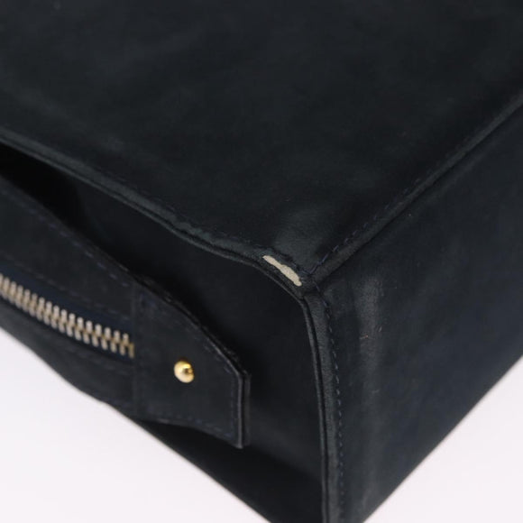 Salvatore Ferragamo Vala Hand Bag Suede 2way Black Gold Auth 202471