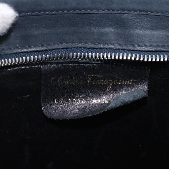 Salvatore Ferragamo Vala Hand Bag Suede 2way Black Gold Auth 202471