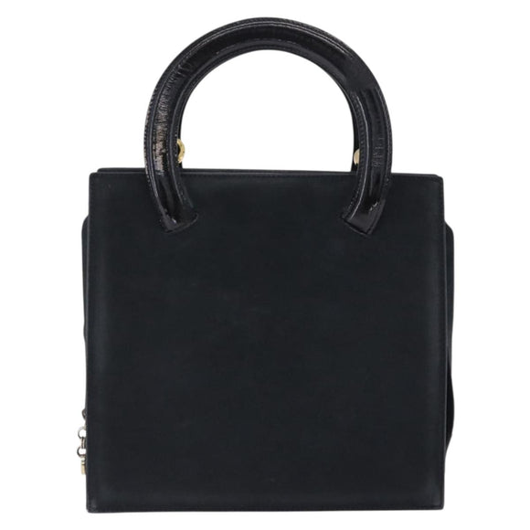 Salvatore Ferragamo Vala Hand Bag Suede 2way Black Gold Auth 202471