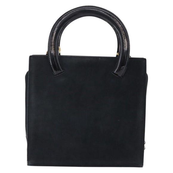 Salvatore Ferragamo Vala Hand Bag Suede 2way Black Gold Auth 202471