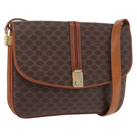 CELINE Macadam Canvas Shoulder Bag PVC Leather Brown Gold Auth 202490
