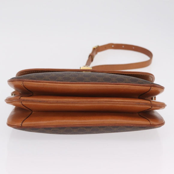CELINE Macadam Canvas Shoulder Bag PVC Leather Brown Gold Auth 202490