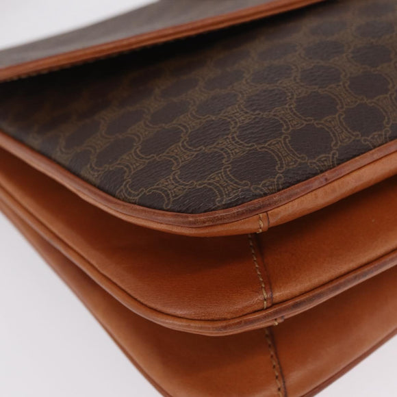CELINE Macadam Canvas Shoulder Bag PVC Leather Brown Gold Auth 202490