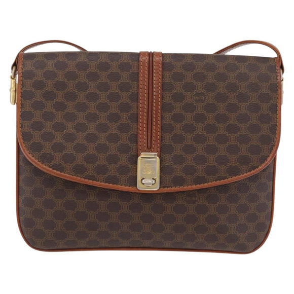CELINE Macadam Canvas Shoulder Bag PVC Leather Brown Gold Auth 202490