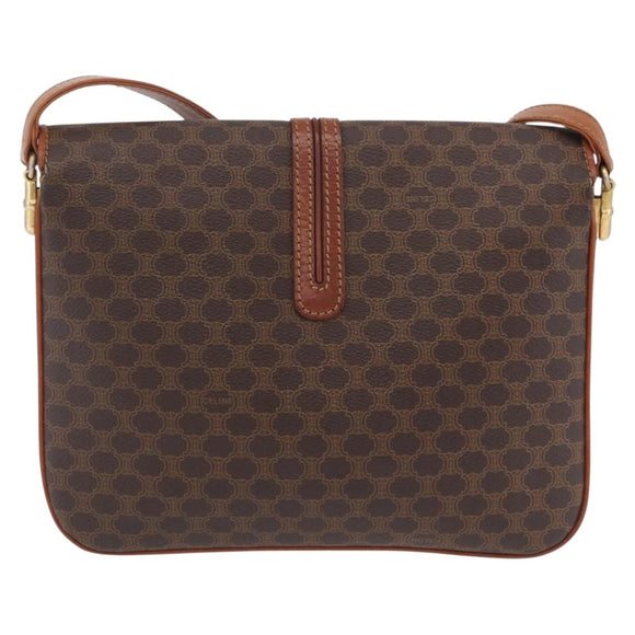 CELINE Macadam Canvas Shoulder Bag PVC Leather Brown Gold Auth 202490