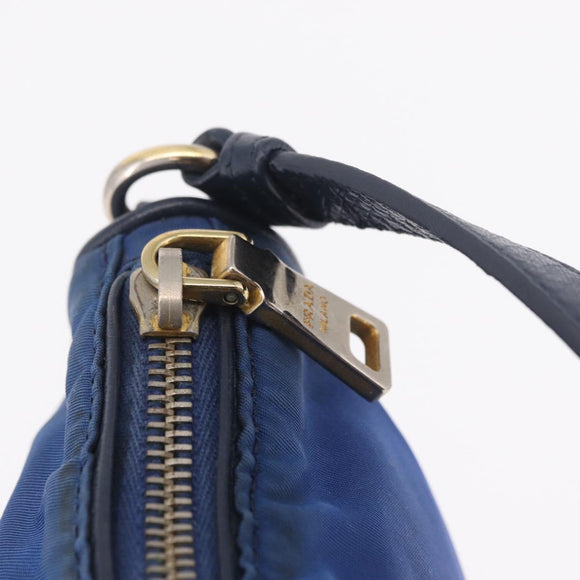 PRADA Shoulder Bag Nylon Blue Gold Auth 202491