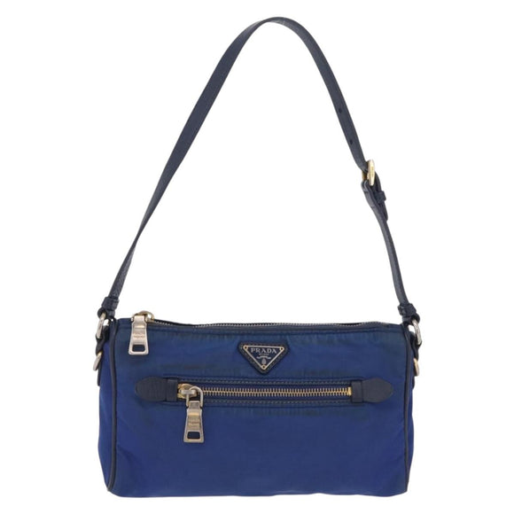 PRADA Shoulder Bag Nylon Blue Gold Auth 202491