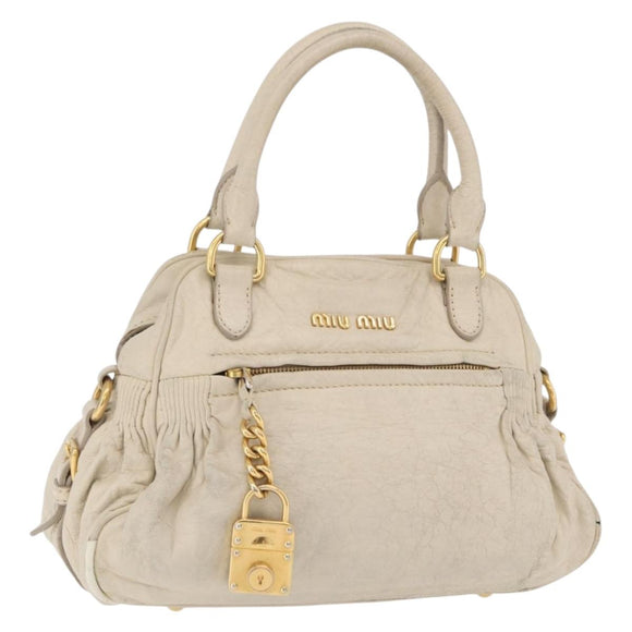 Miu Miu Hand Bag Leather White Gold Auth 202495