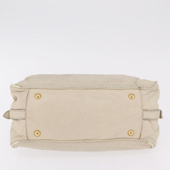 Miu Miu Hand Bag Leather White Gold Auth 202495