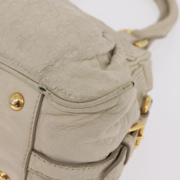 Miu Miu Hand Bag Leather White Gold Auth 202495