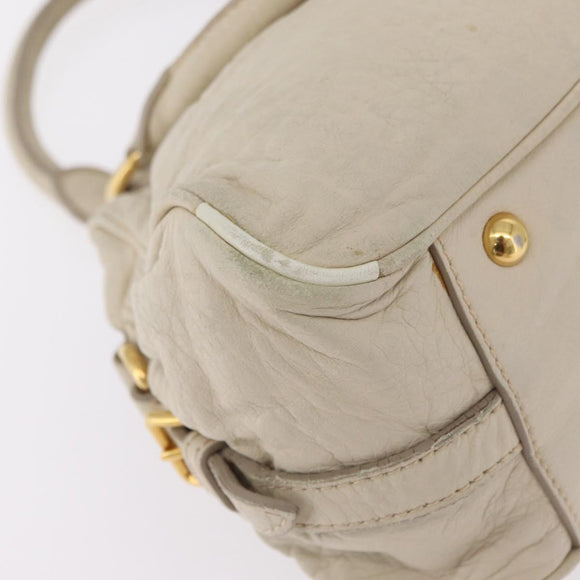 Miu Miu Hand Bag Leather White Gold Auth 202495